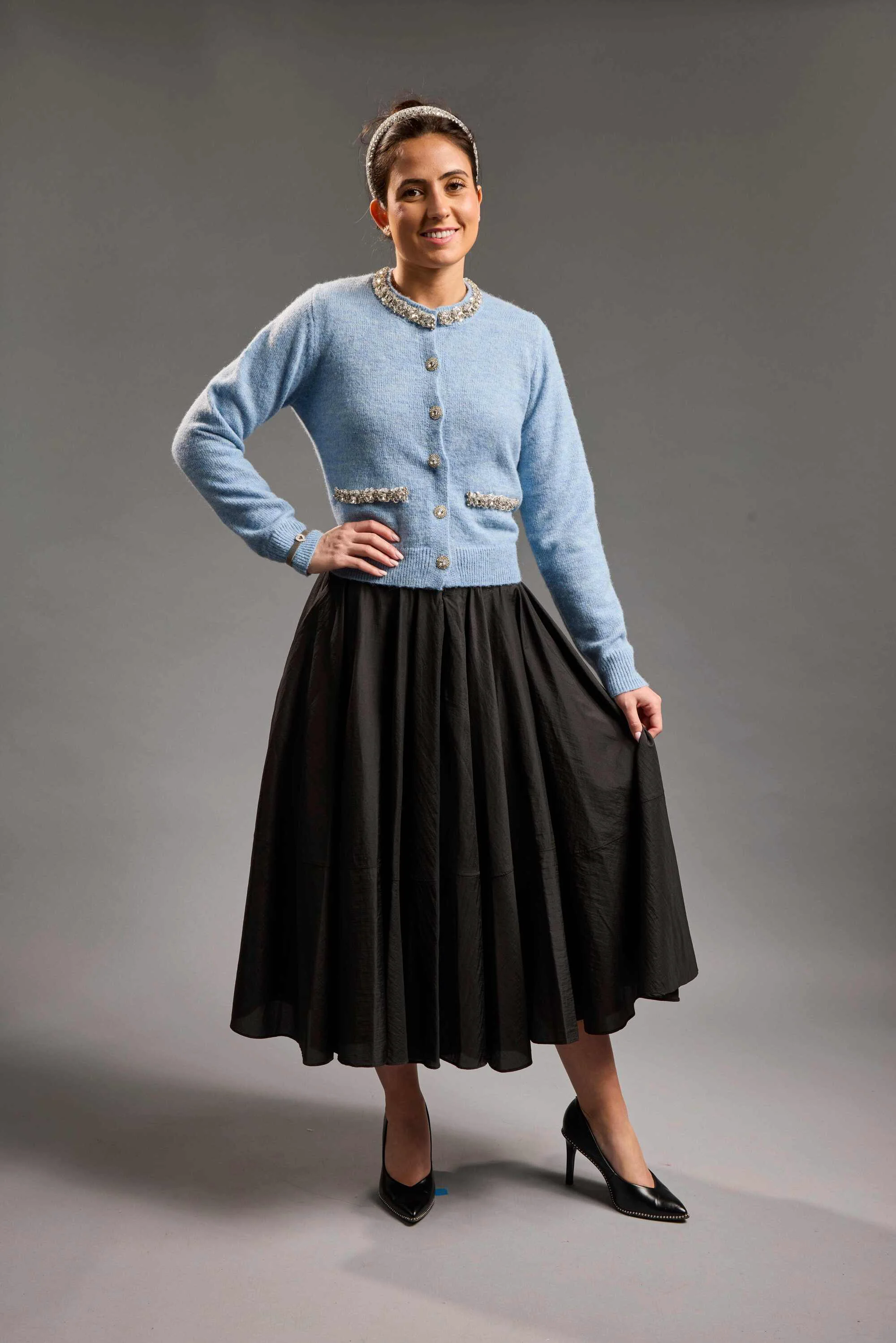 Minimalist MiJN Jeweled Neckline Cardigan Crafted