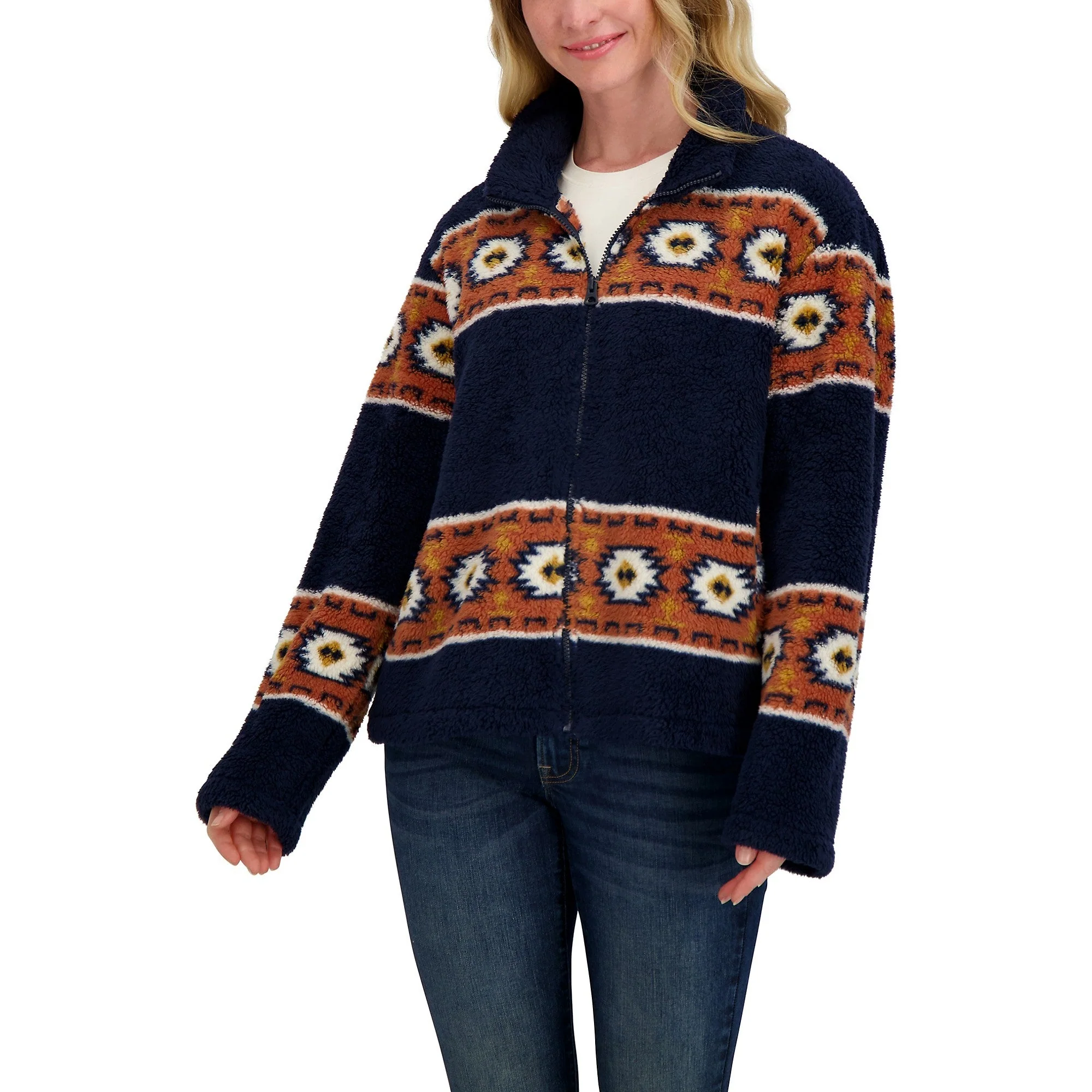 Smooth Lucky Brand Women's Sherpa Jacket - Navy Multi Next-Generation
