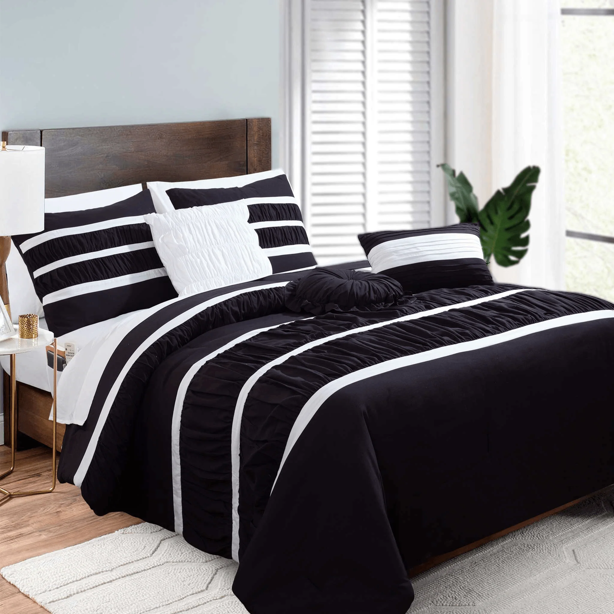 Traditional Elegant Comfort 12-Piece Isabella Pleated Ruched Ruffled Comforter Set Includes 6-Piece Sheet Set with Double Sided Storage Pockets Exceptional