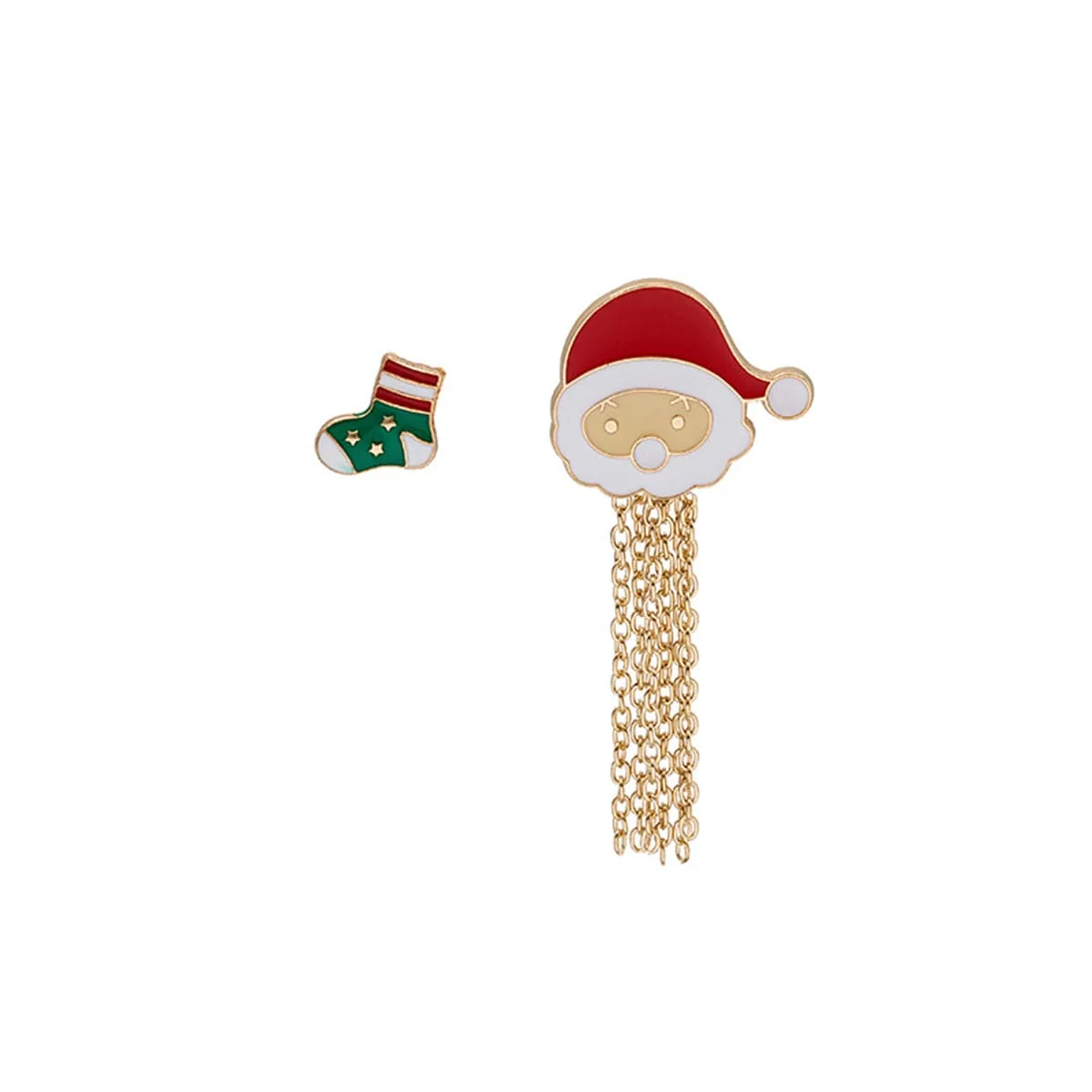 Detailed Red Enamel Goldtone Stocking Santa Tassel Brooch Set Unique