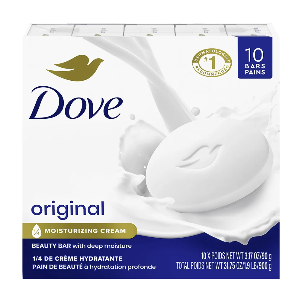 Official Dove White Bath Bar Soaps Moisturizing and Gentle Cleansing 3.17Oz 90g 10Ea Healthy