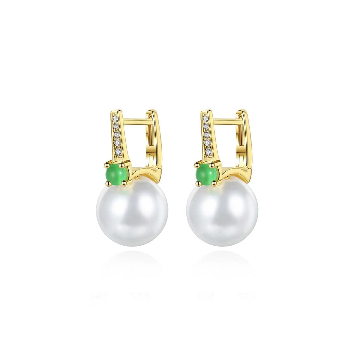 Contemporary Jade Pearl Cubic Zirconia Goldtone Huggie Earrings High-Quality