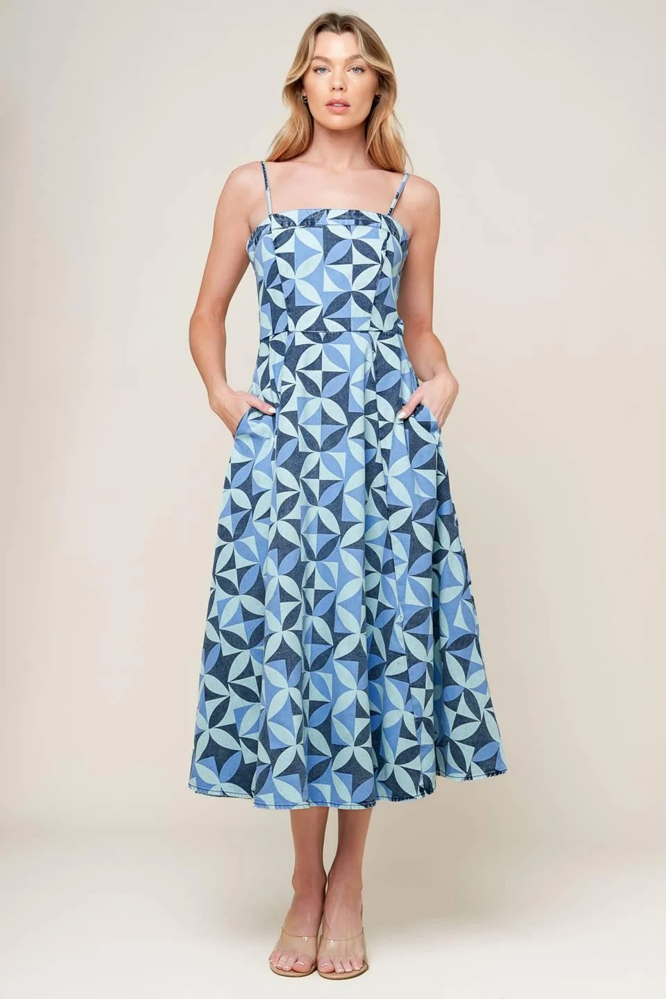 Natural Gwenny Blue Denim Midi Dress Prestigious