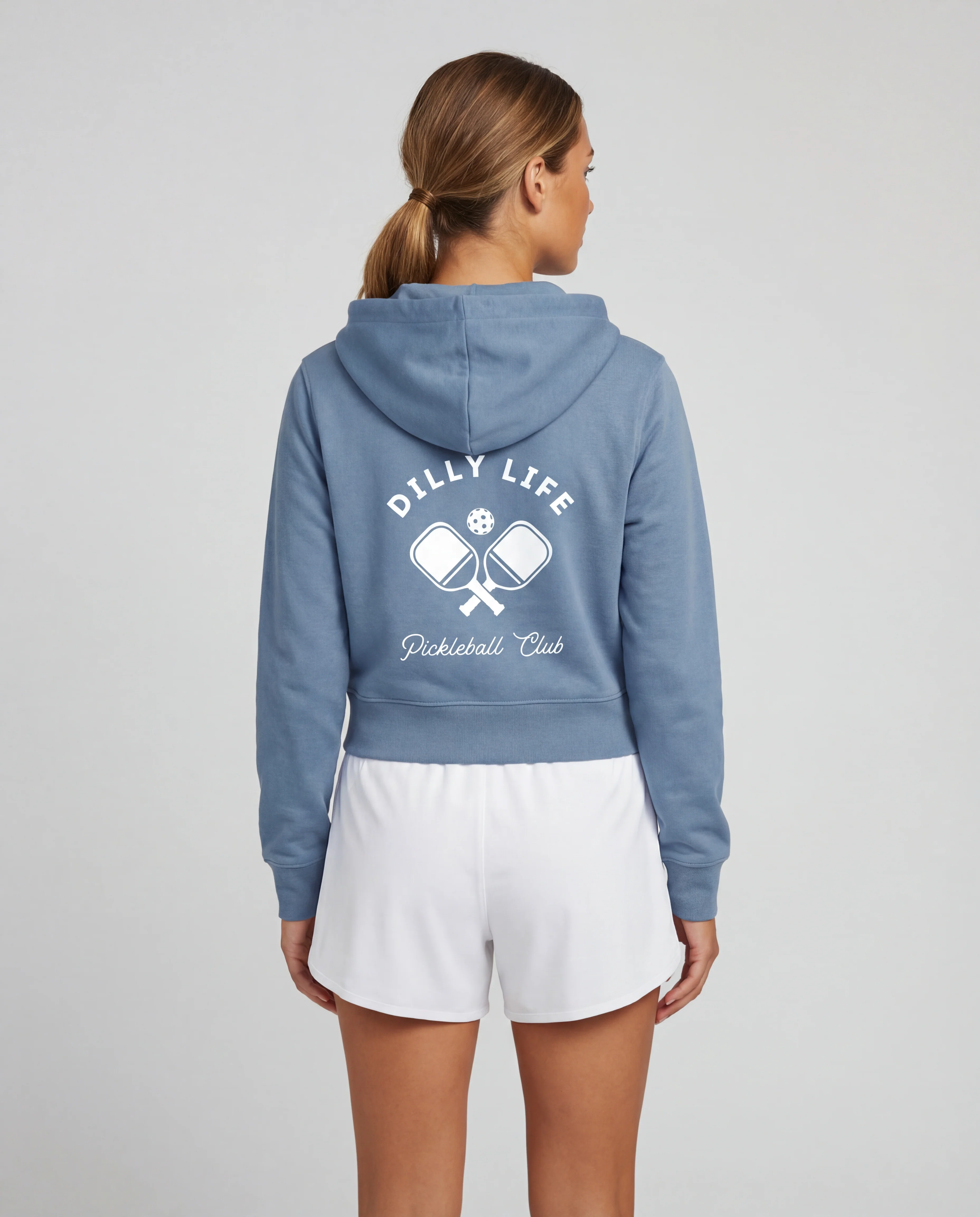 Efficient Women's Light Blue Crossed Paddle Crop Fit Zip Hoodie Premium Material