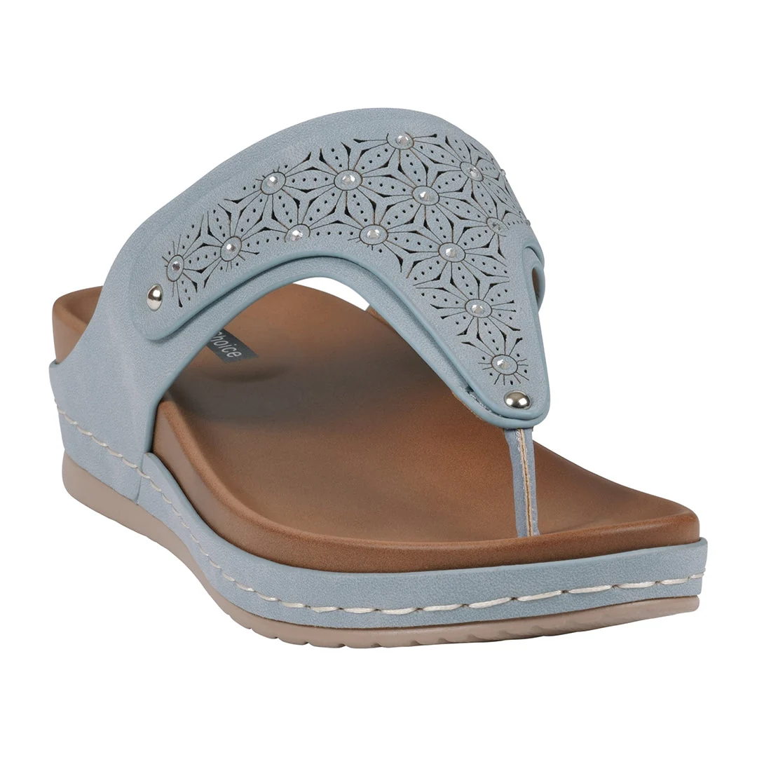 Sophisticated Women's Tani Royal Blue Thong Wedge Sandals Healthy