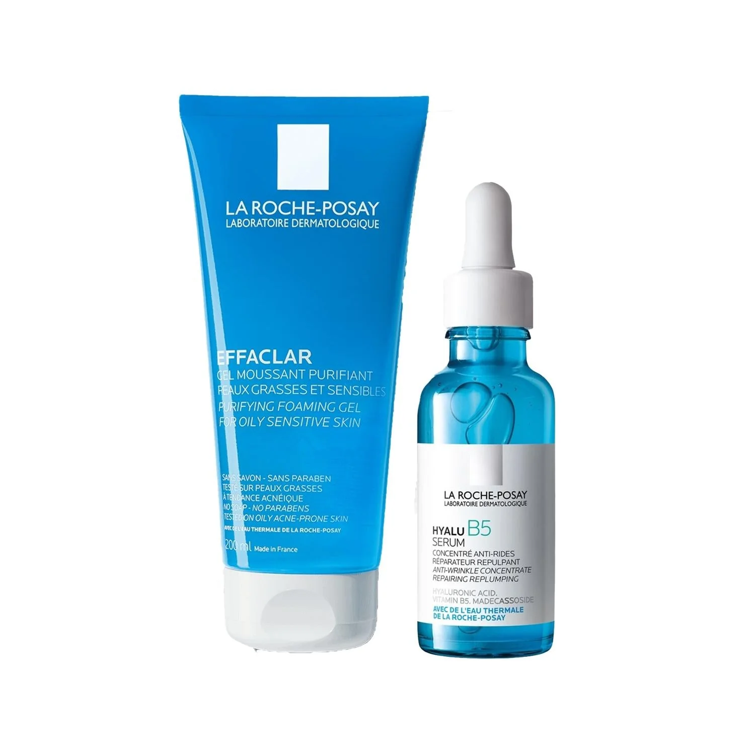 Proven La Roche Posay Effaclar Gel Skincare Set - 200ml Facial Cleansing Gel 30ml Hyalu B5 Serum for Acne-Prone Skin High-End