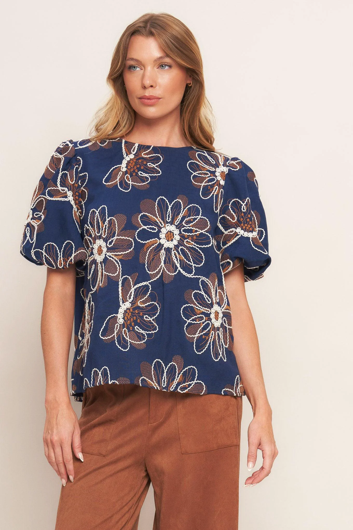 High-Grade Retro Bloom Puff Sleeve Woven Top Pure