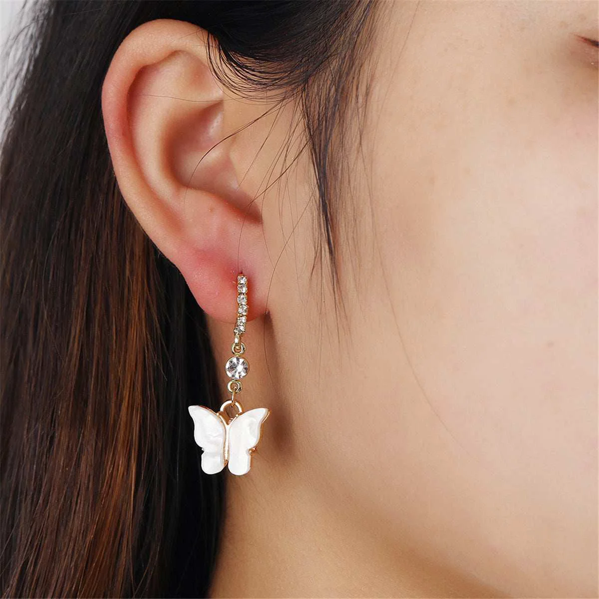 Unique Cubic Zirconia Acrylic Goldtone Butterfly Huggie Earrings Quality