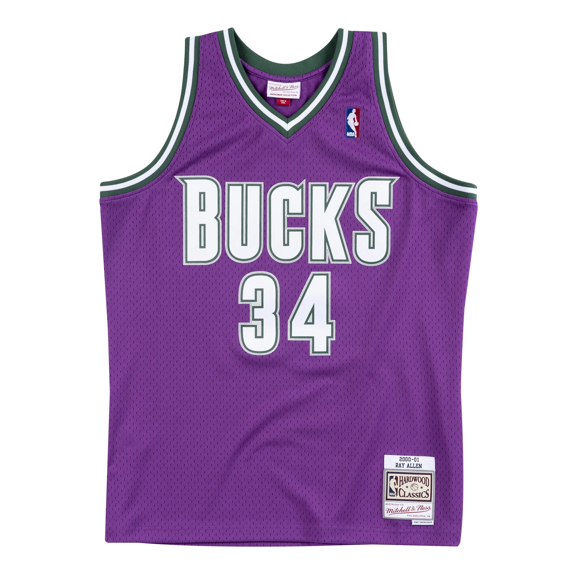 Solid Mitchell Ness Men's NBA Swingman Road Jersey Milwaukee Bucks 2000 Ray Allen High-Quality