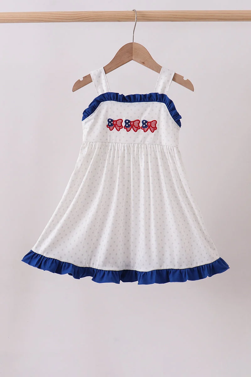 Trendy Navy bow applique ruffle dress Next-Generation