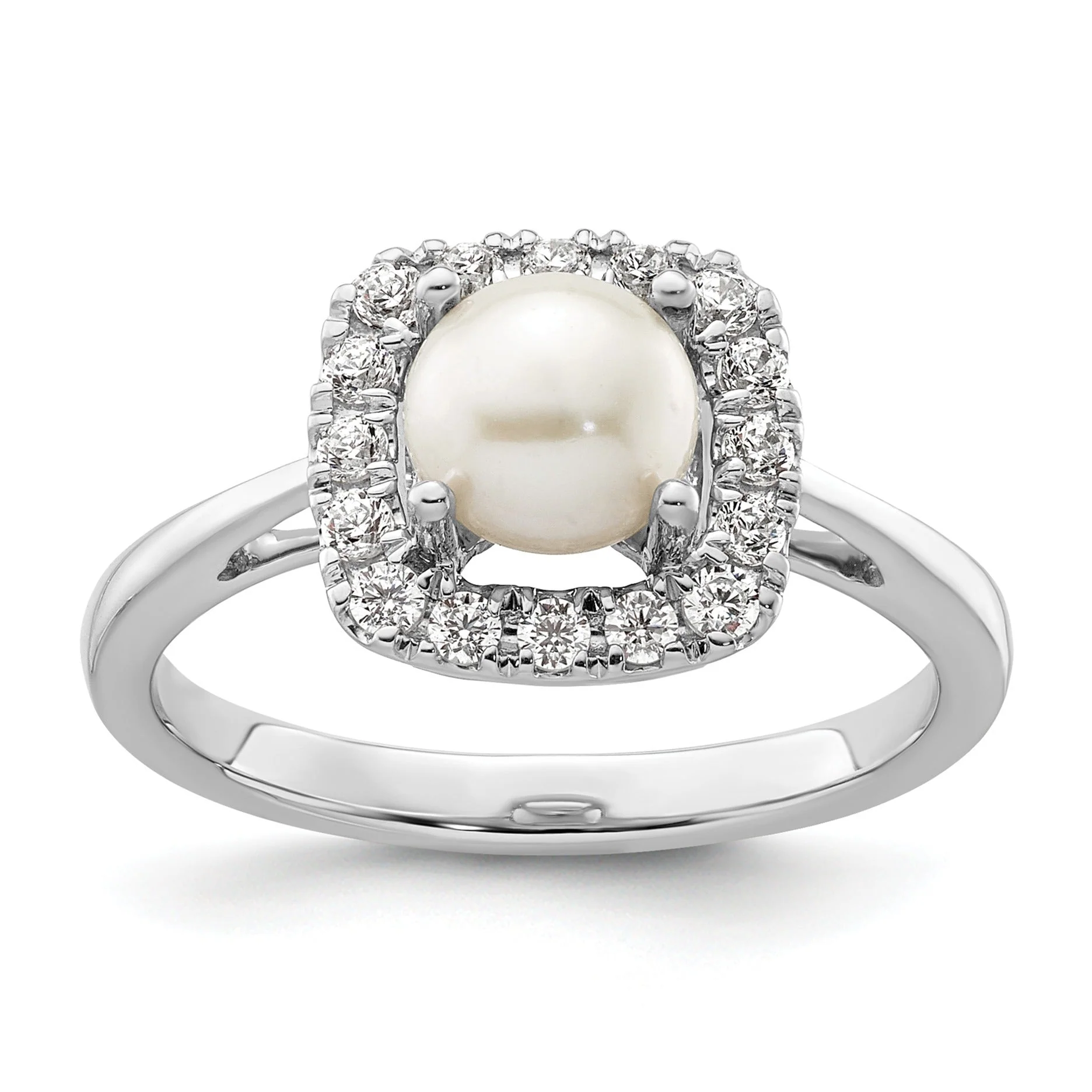 Comfortable 1 4 ct Lab Grown Diamond Freshwater Cultered Pearl Halo Ring 14k White Gold Authentic
