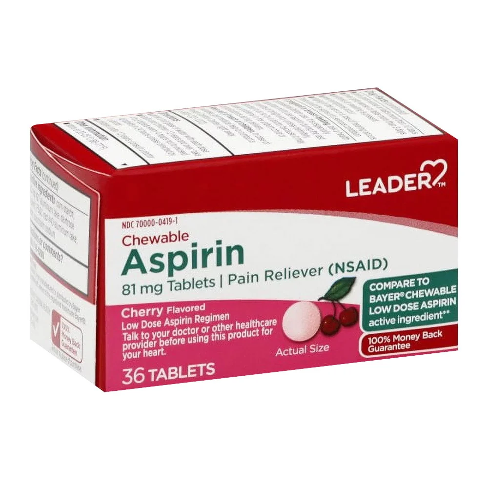 Reliable Leader Aspirin Chewable 81 Mg Pain Reliever Tablets Cherry Flavor 36 Ea Stylish