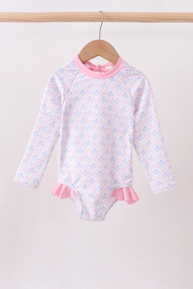 Advanced Pink floral print ruffle rashguard Trusted