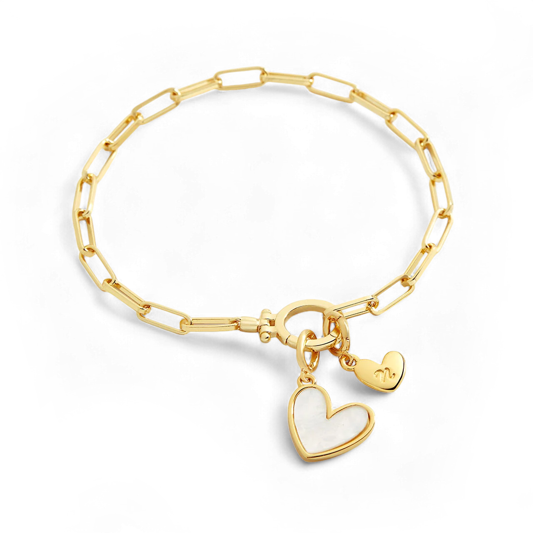 Detailed Mint Lily Mother Of Pearl Initial Heart Charm Bracelet Proven