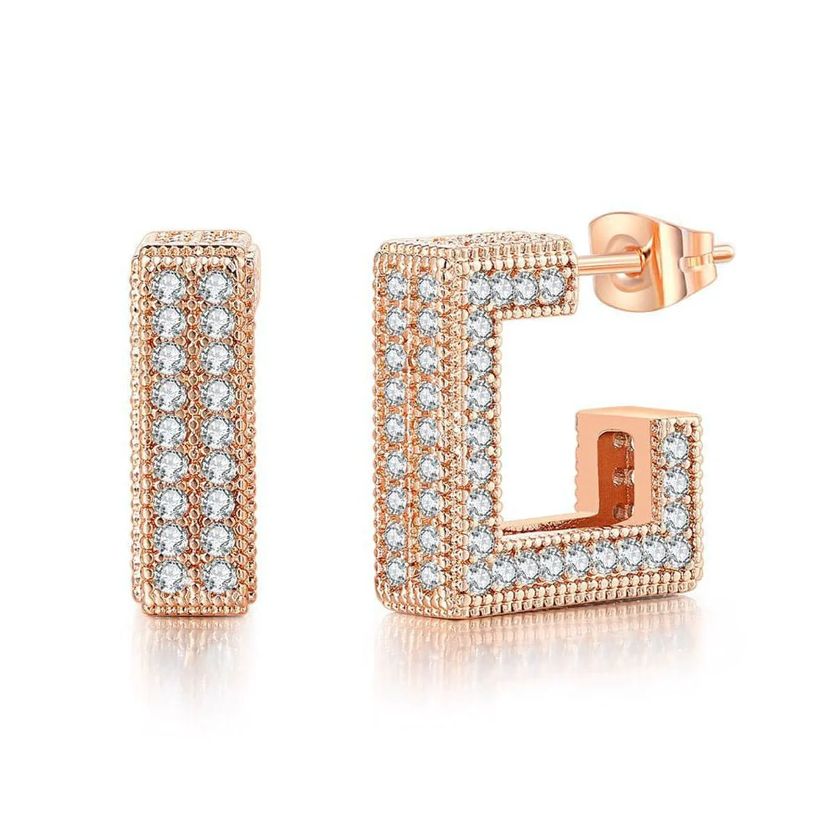 Superior Cubic Zirconia Rose Goldtone Square Huggie Earrings Genuine