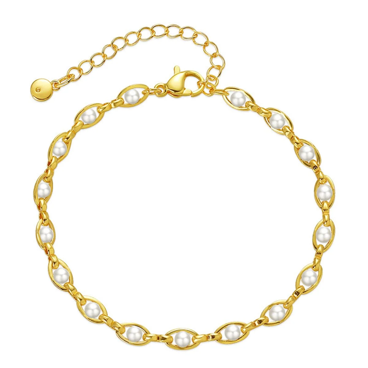 Trusted White Pearl Goldtone Eye Chain Bracelet Powerful