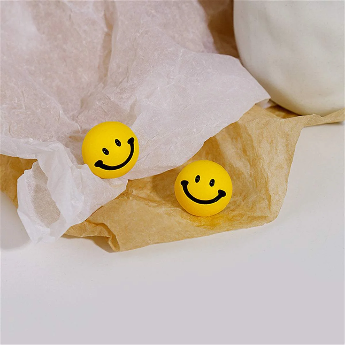 User-Friendly Yellow Enamel Silvertone Smiley Stud Earrings Long-Lasting