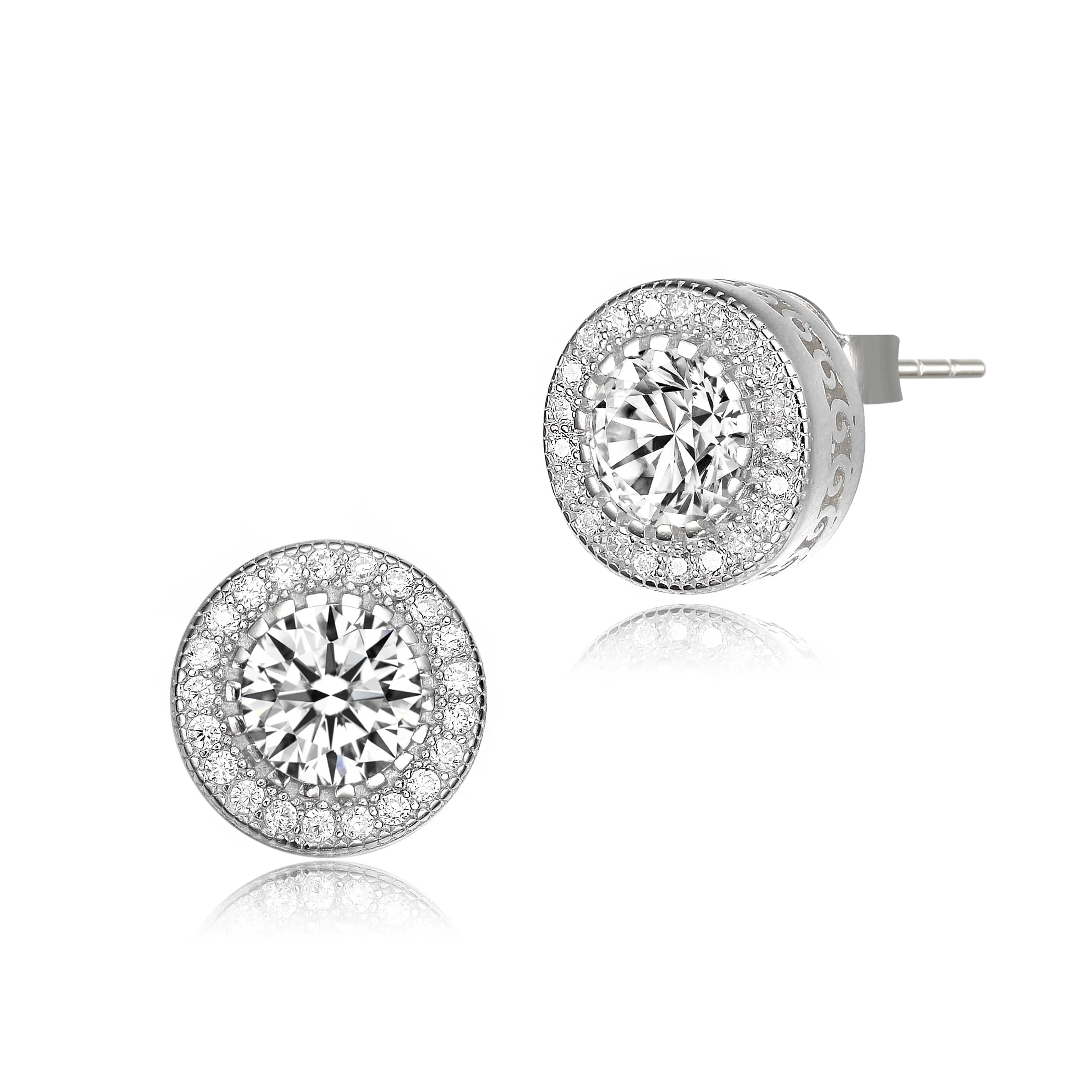 Carefully Designed Round Halo Stud Earrings with Clear Cubic Zirconia Outstanding
