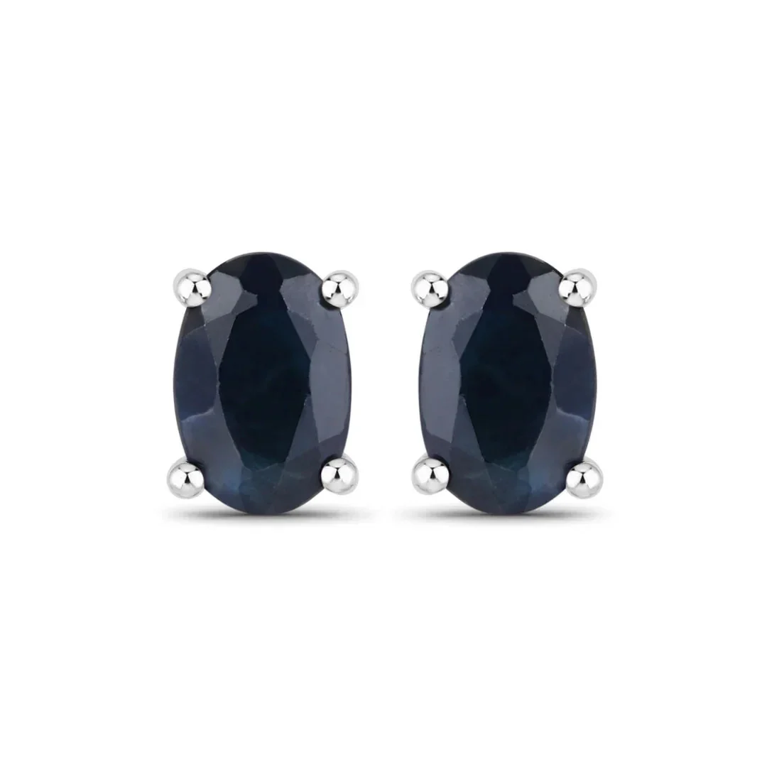 Sophisticated 0.96 Ct Oval Blue Sapphire Prong 10K Gold Stud Earrings Selected