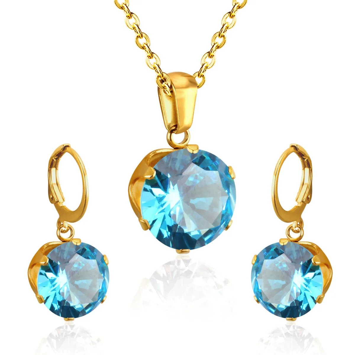 Artisan Light Blue Cubic Zirconia Goldtone Huggie Earrings Pendant Necklace Outstanding