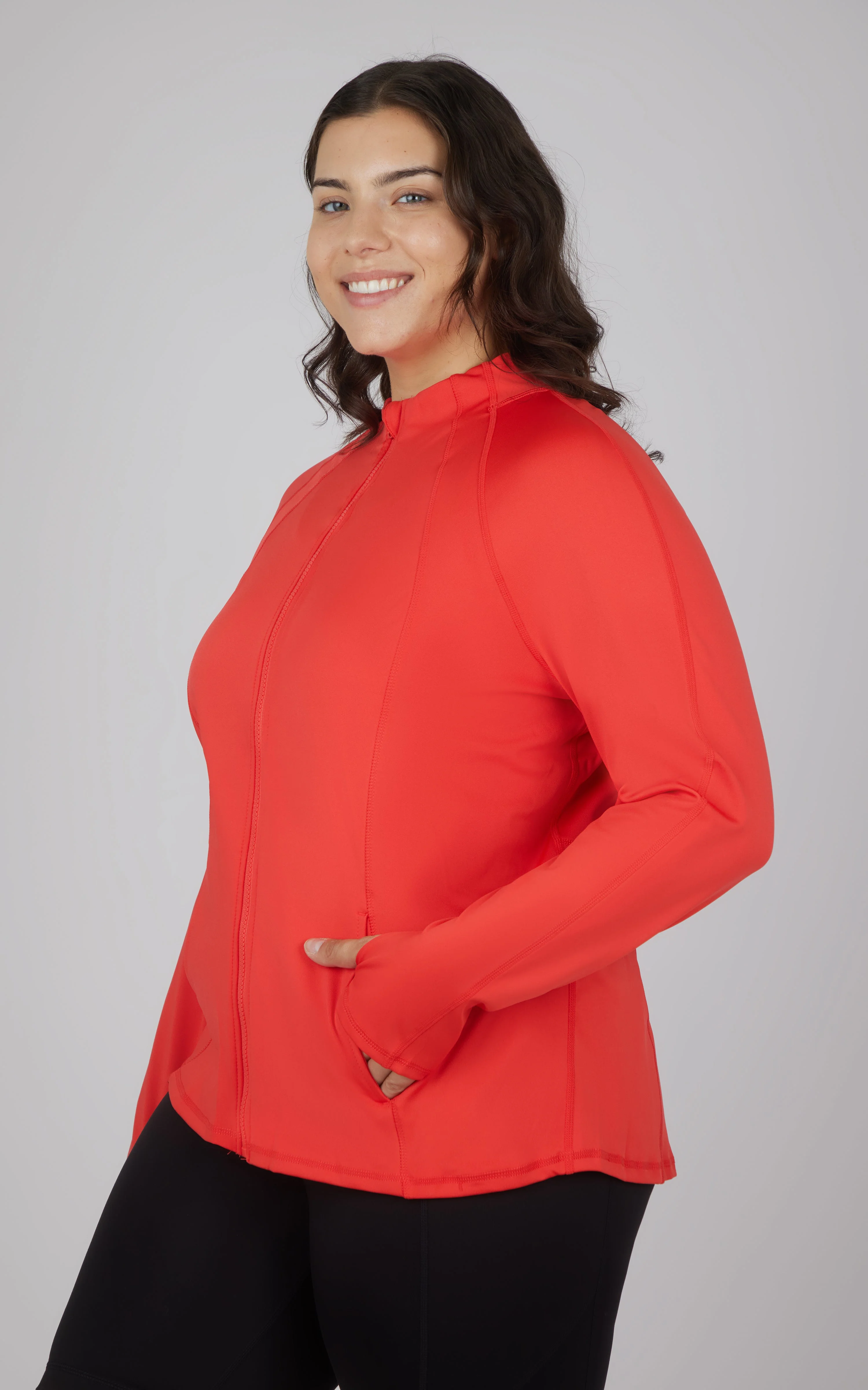 Expertly Made 90 Degree by Reflex Plus Flared Bottom Full Zip Jacket Fine Crafted