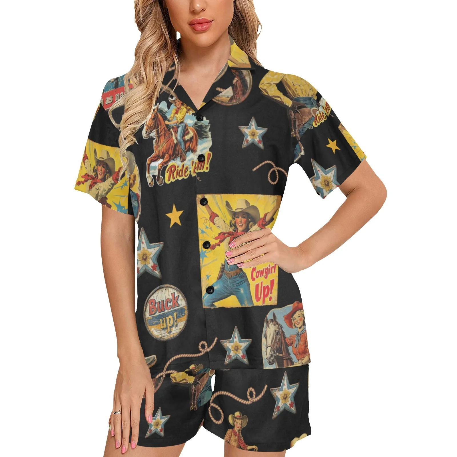 Fine Crafted Vintage Cowgirl Collage Western Pajama Set Environmentally Friendly