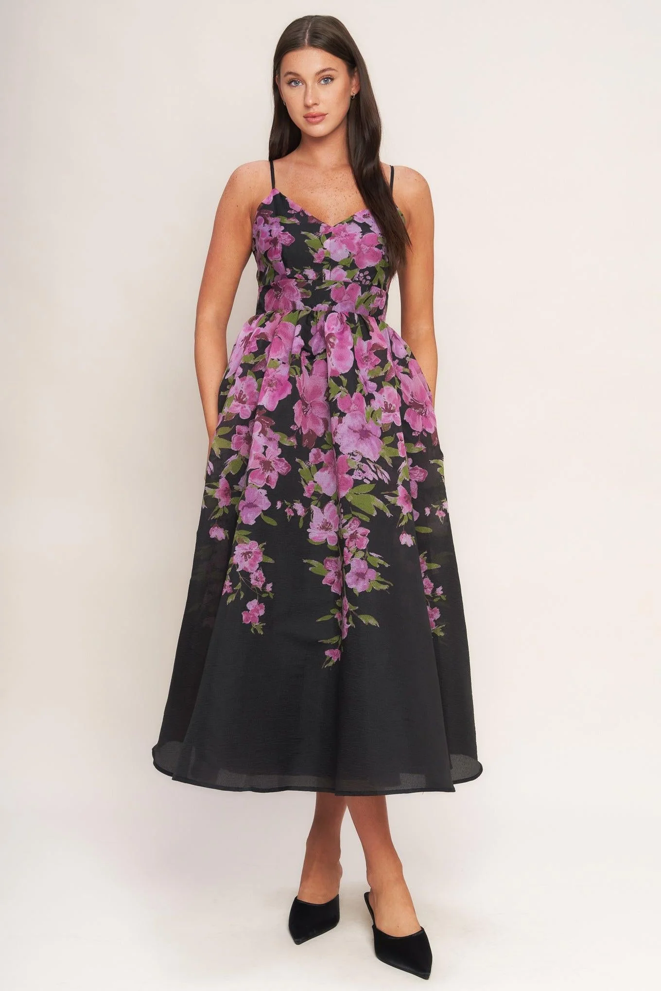 Superior Nightfall Blossom Woven Midi Dress Flexible