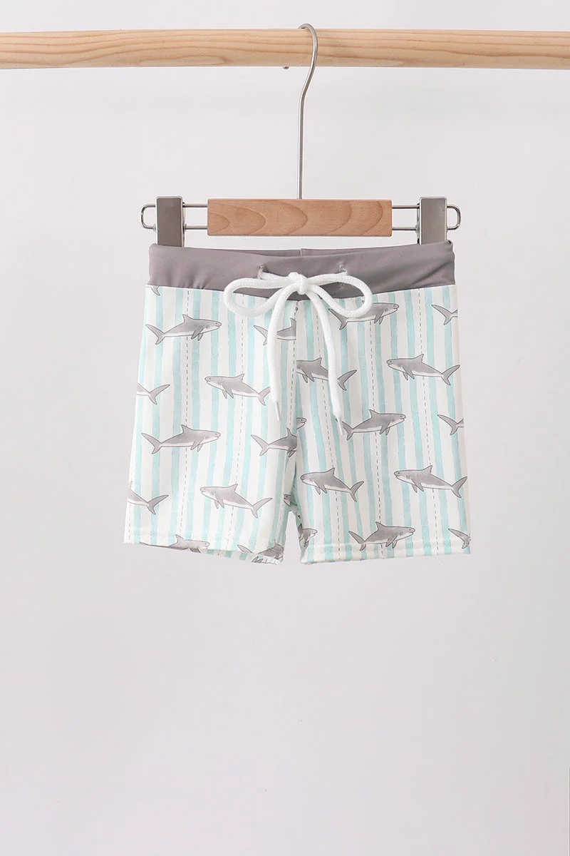 Breathable Green Stripe Shark UPF Swim Trunks Smart