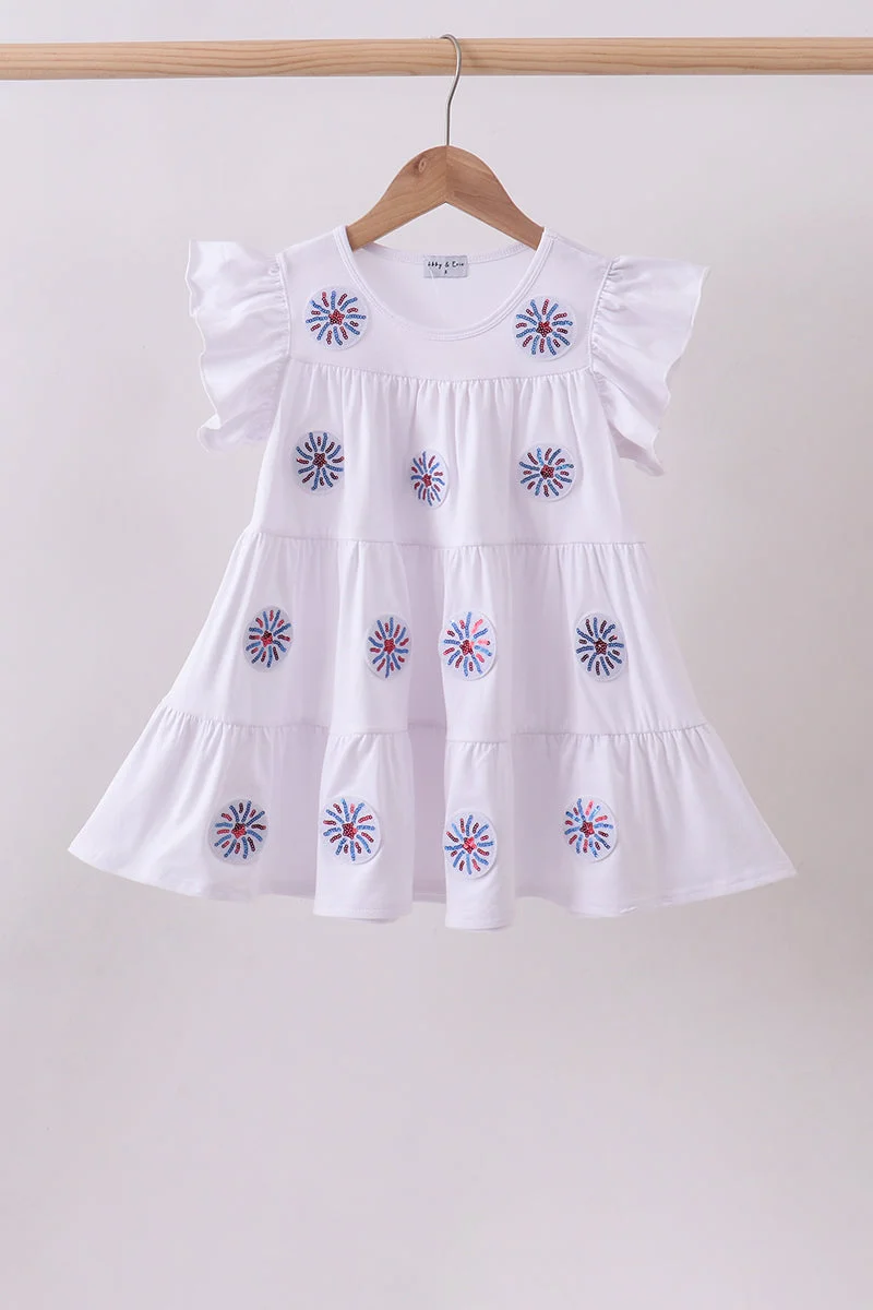 Elegant White fireworks sequin tiered ruffle dress Classic