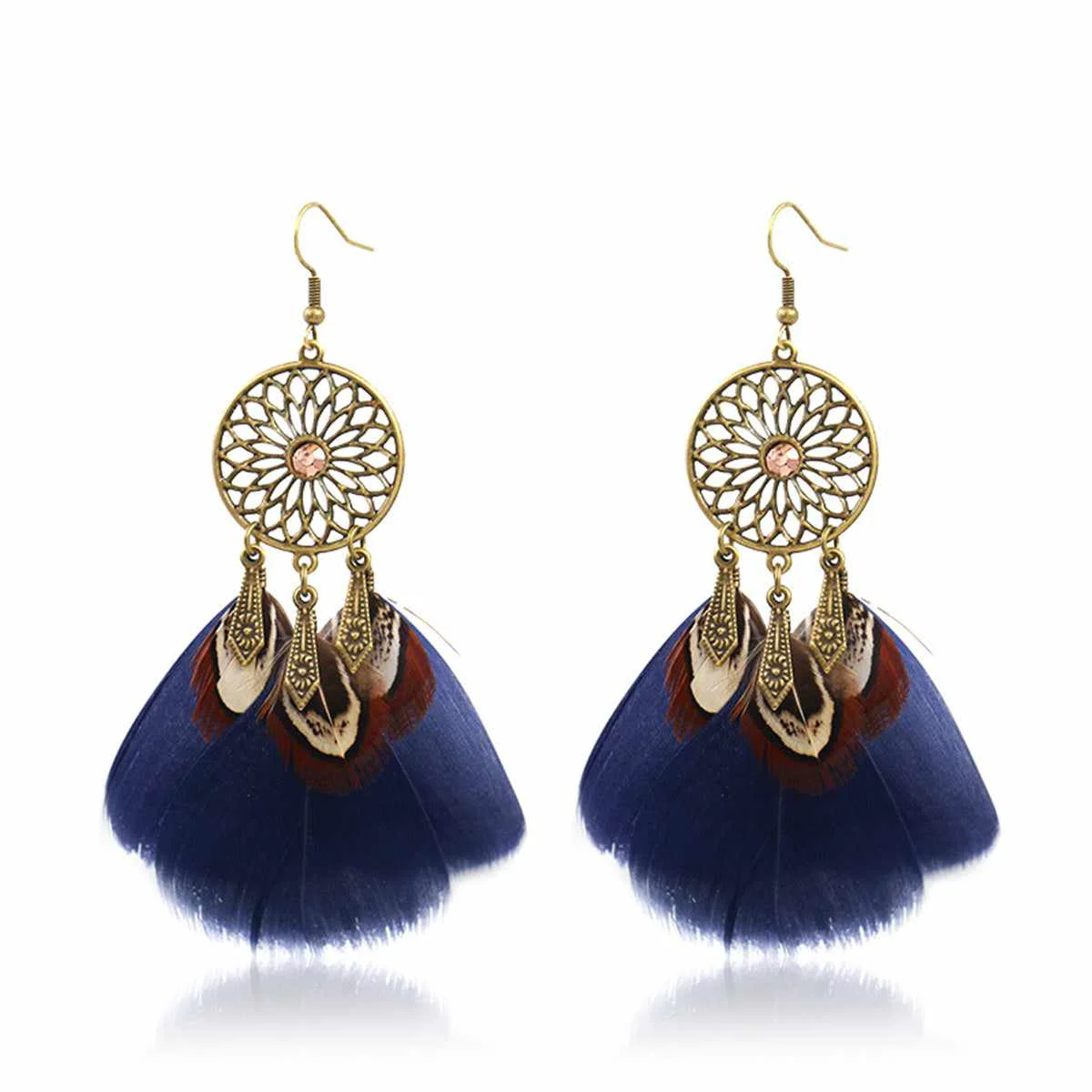 Consistent Blue Feather Goldtone Cubic Zirconia-Accent Flower Drop Earrings Verified