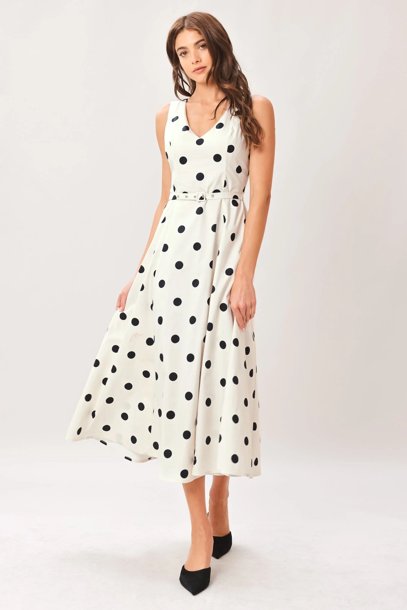 Original Pure Polka Woven Midi Dress Fashionable