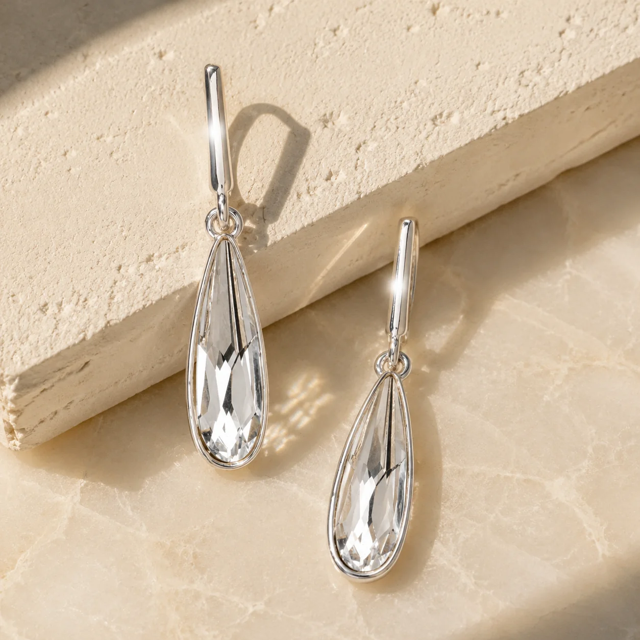 Carefully Designed Crystal Swaroki Crystal Earrings – Crystal Silvertone Teardrop Earrings With Swaroki Crystals By callura Classic