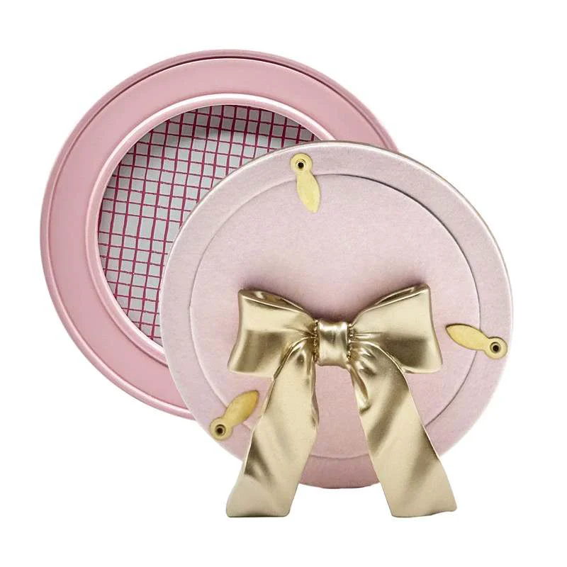 Pure Pink Round Picture Frame with Gold Bow Easel Stand Practical