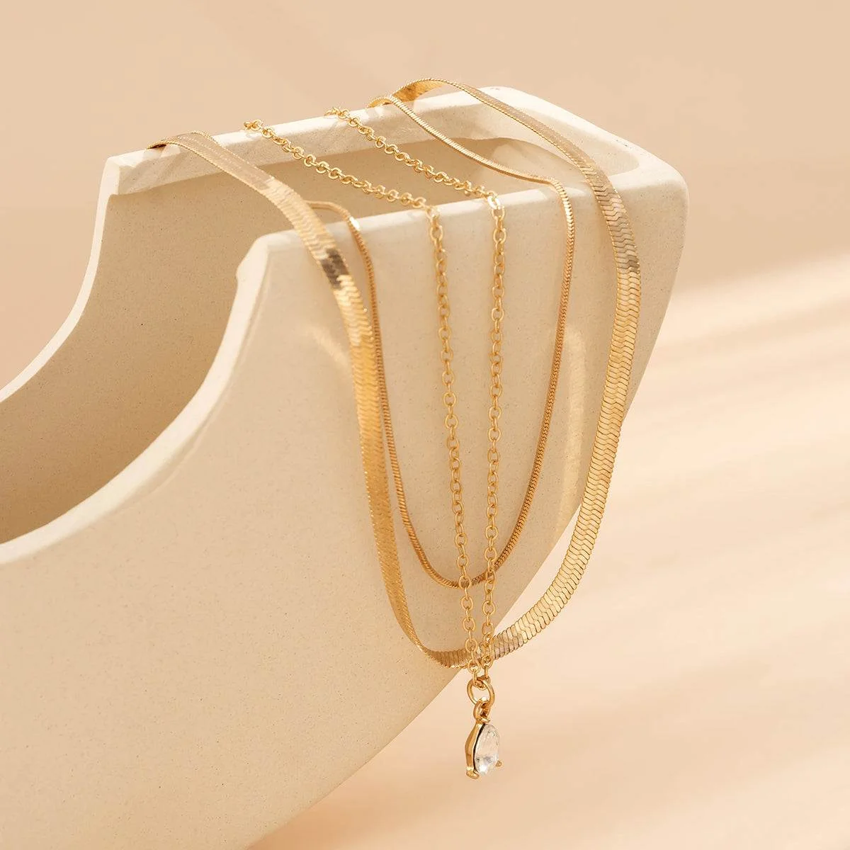 Sustainable Crystal Goldtone Snake Chain Necklace Set Casual