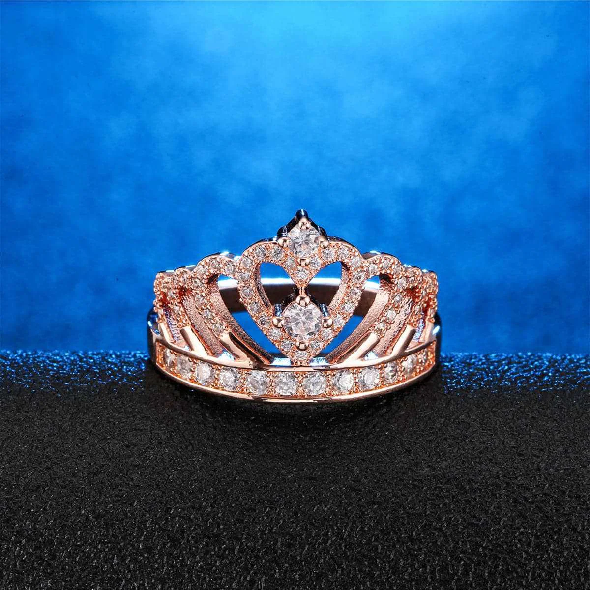 Sophisticated Cubic Zirconia Rose Goldtone My Queen Statement Ring Long-Lasting