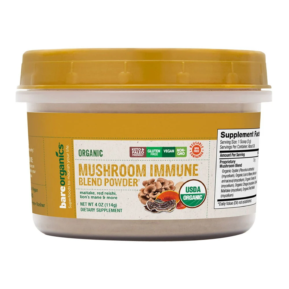 Stylish Bare Organics Mushroom Immune Blend Powder 4 Oz Refined
