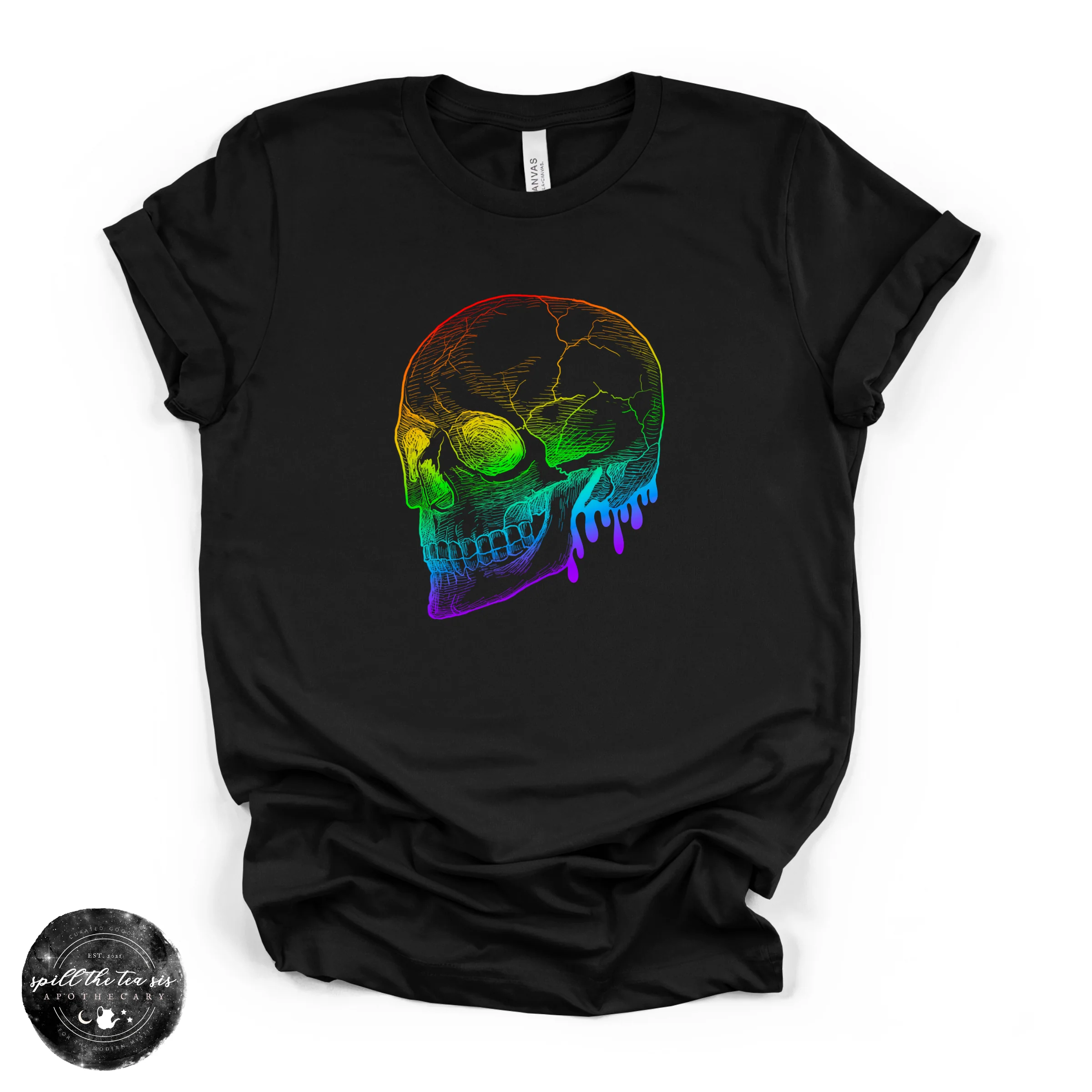 Efficient Rainbow Skull Tee Colorful Gothic Graphic T-Shirt Versatile