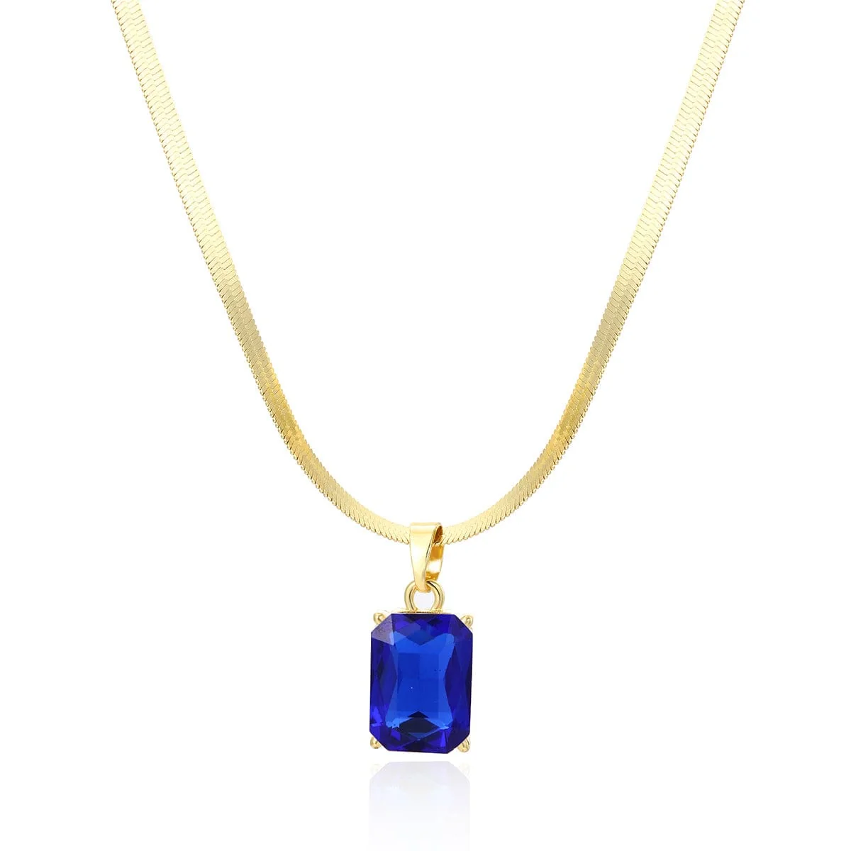 Breathable Blue Crystal Goldtone Herringbone Chain Pendant Necklace Responsible