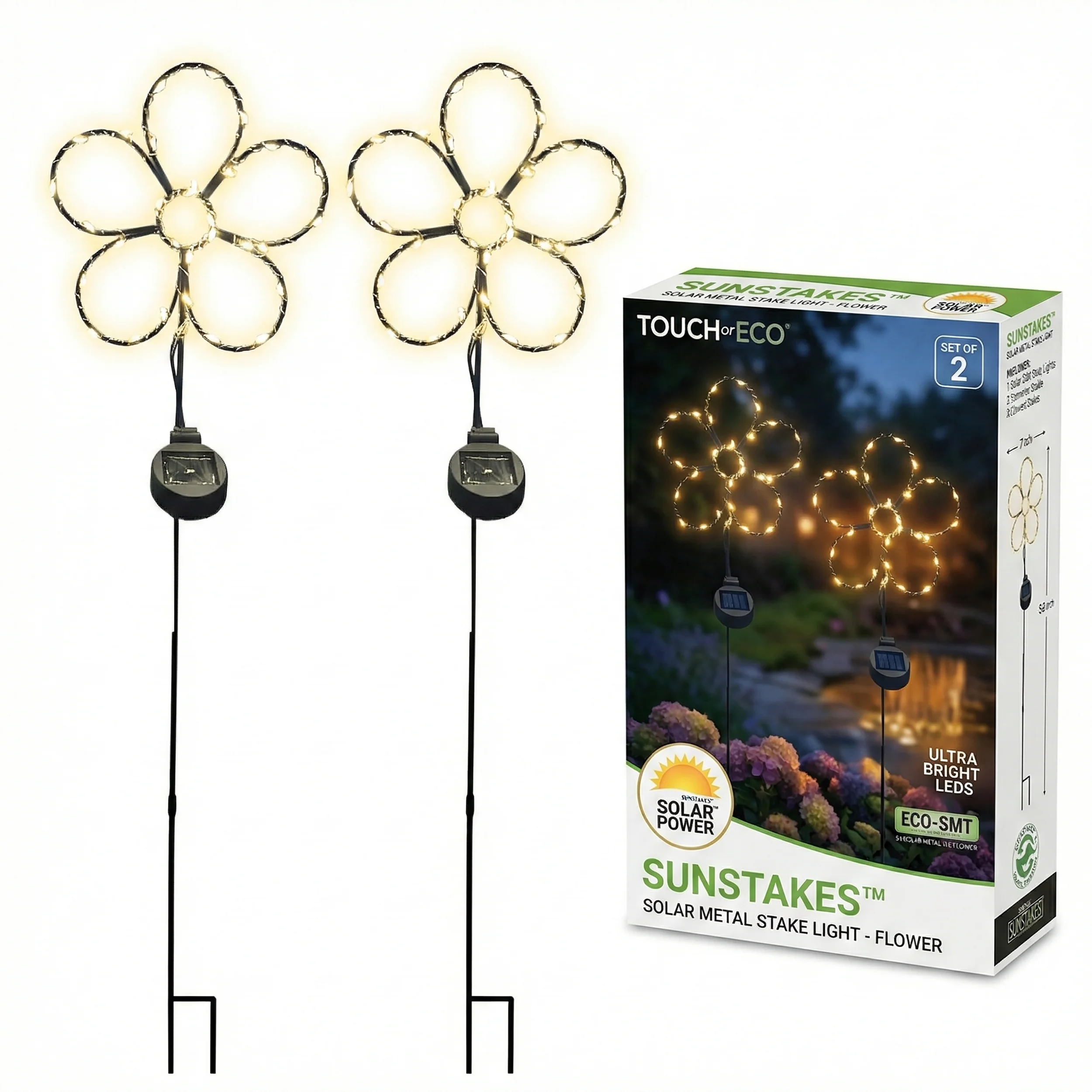 Consistent Outdoor Solar Powered Led Decorative Garden Stake Light - 2 Pack White Flower Solid