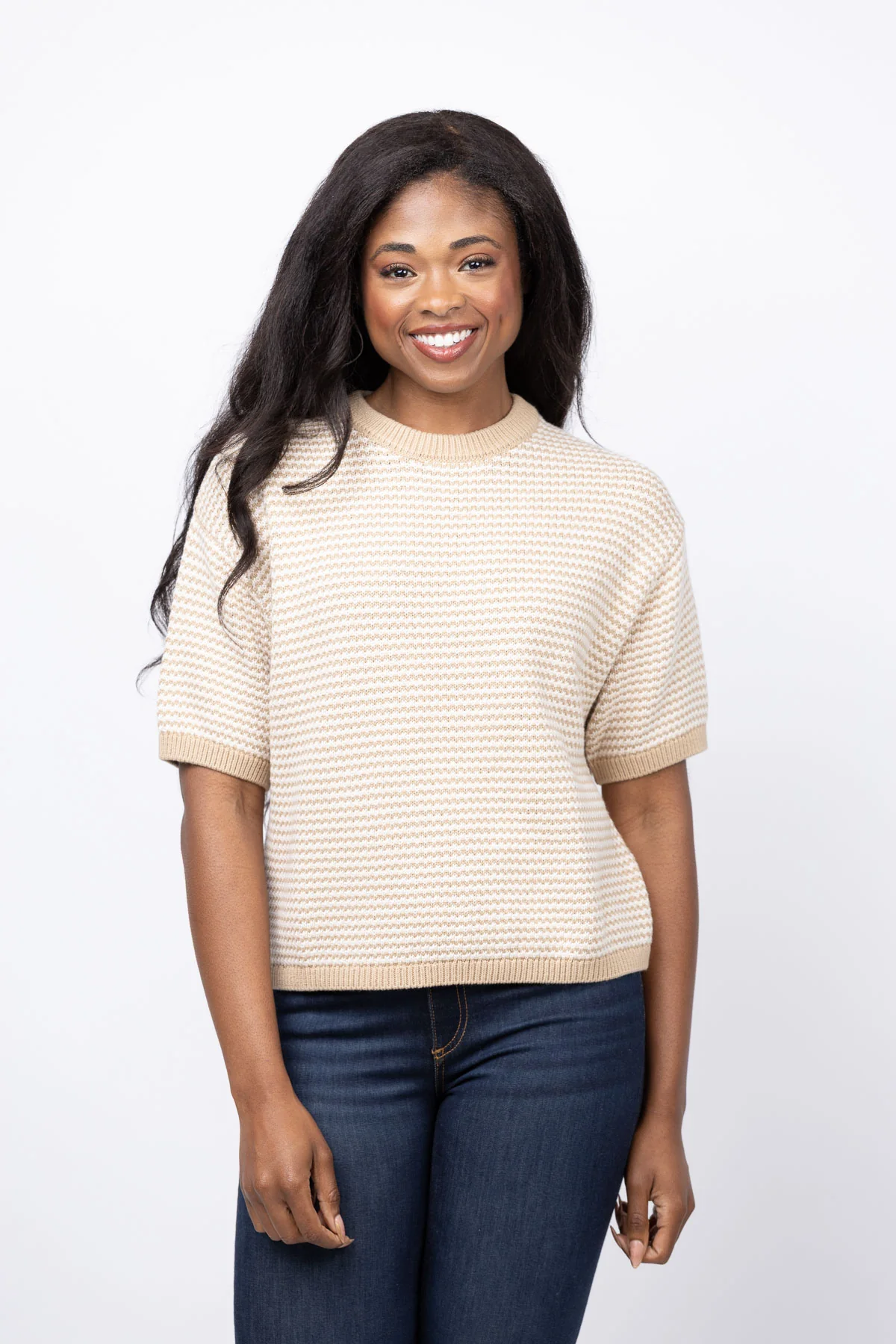 Contemporary Stitches Stripes Medley Tee in Dune Combo Lightweight