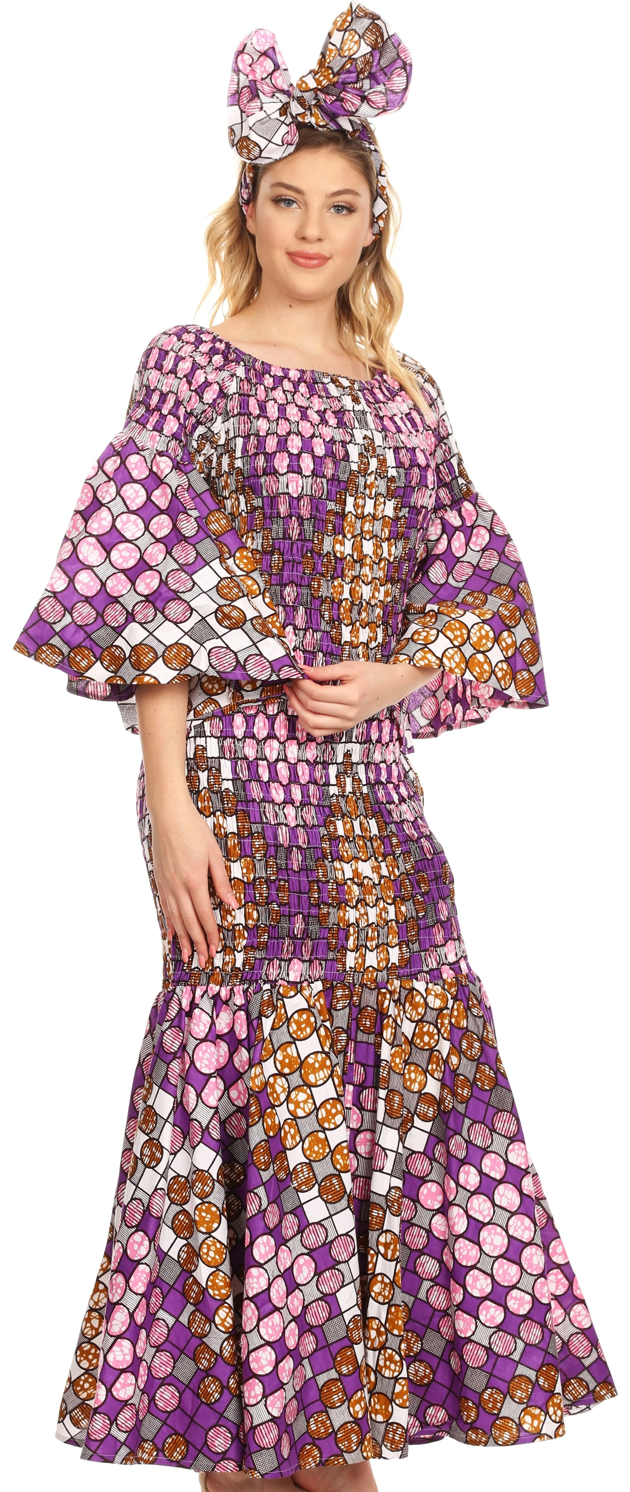 Sustainable Sakkas Zarah Women's African Ankara Body-con Off shoulder Mermaid Pocket Dress Premium Material