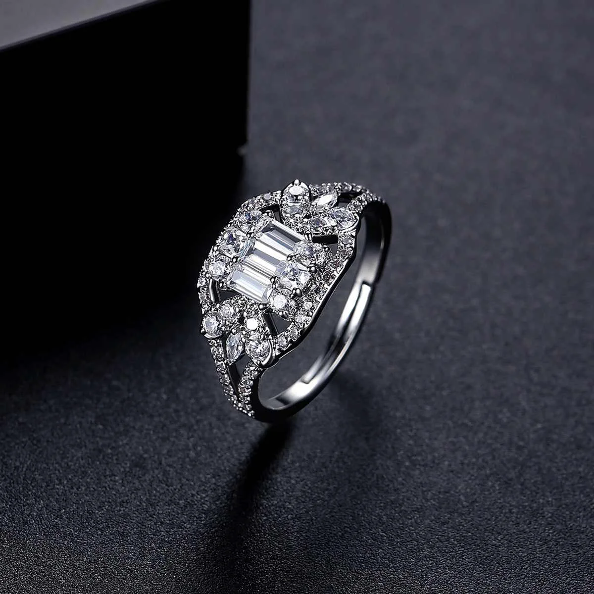 Genuine Crystal Cubic Zirconia Geometric Adjustable Ring Safe