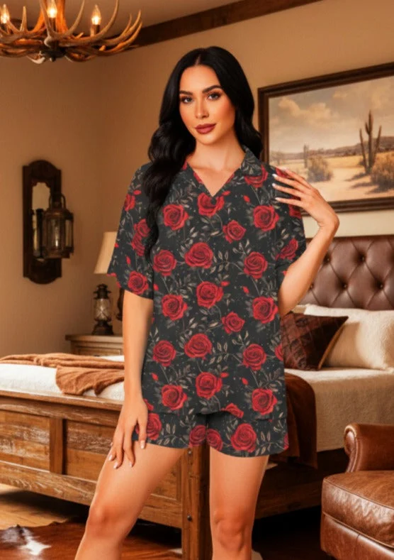 User-Friendly Baha Ranch Red Rose Women's Pajama Set Made in America Fashionable