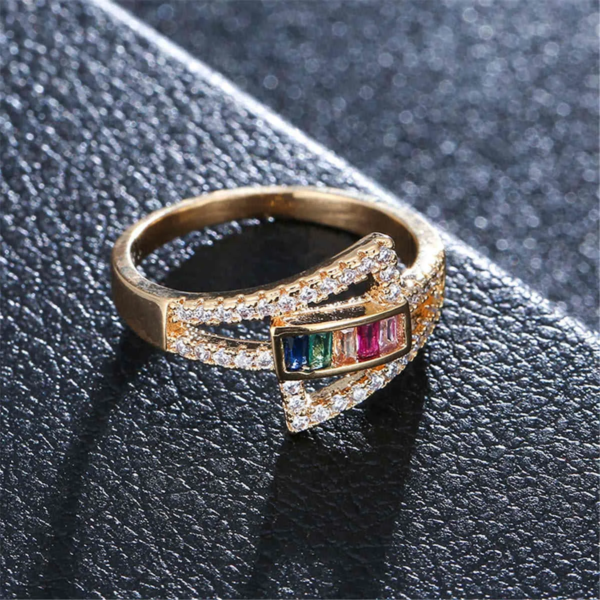 Crafted Cubic Zirconia Rainbow Crystal Ring Smart