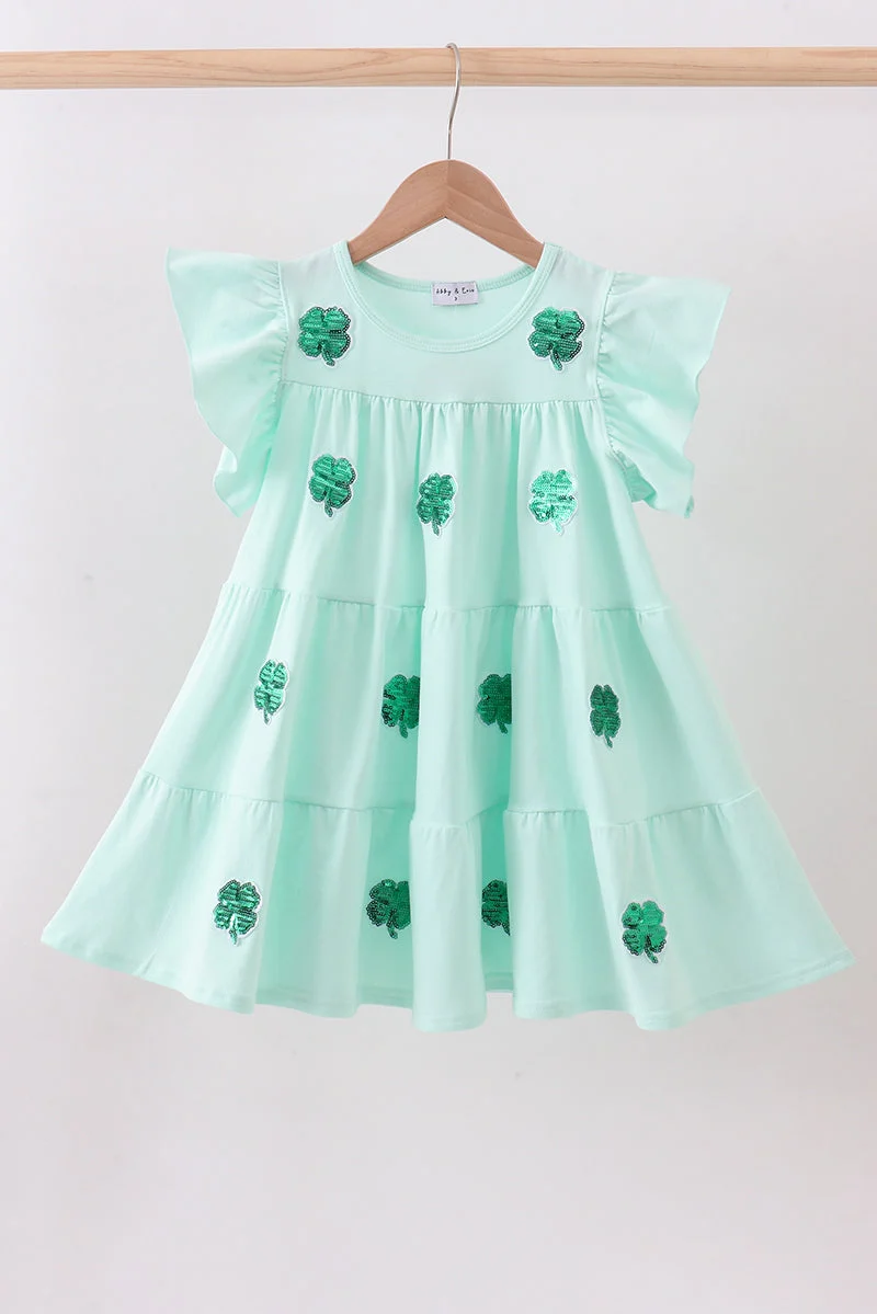 Organic Mint clover sequin ruffle tiered dress Green