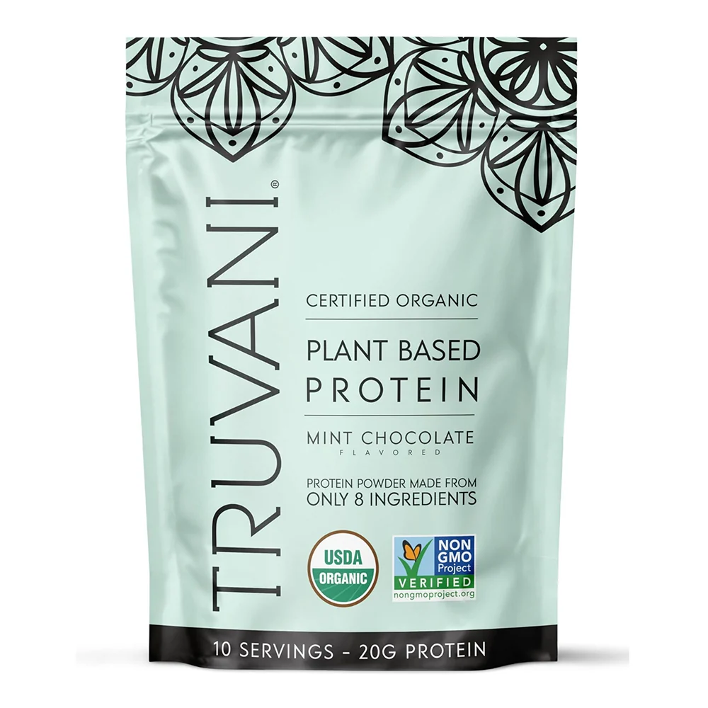 Healthy Truvani Organic Mint Chocolate Flavor Plant Based Protein Powder 12.38Oz 351g Smart