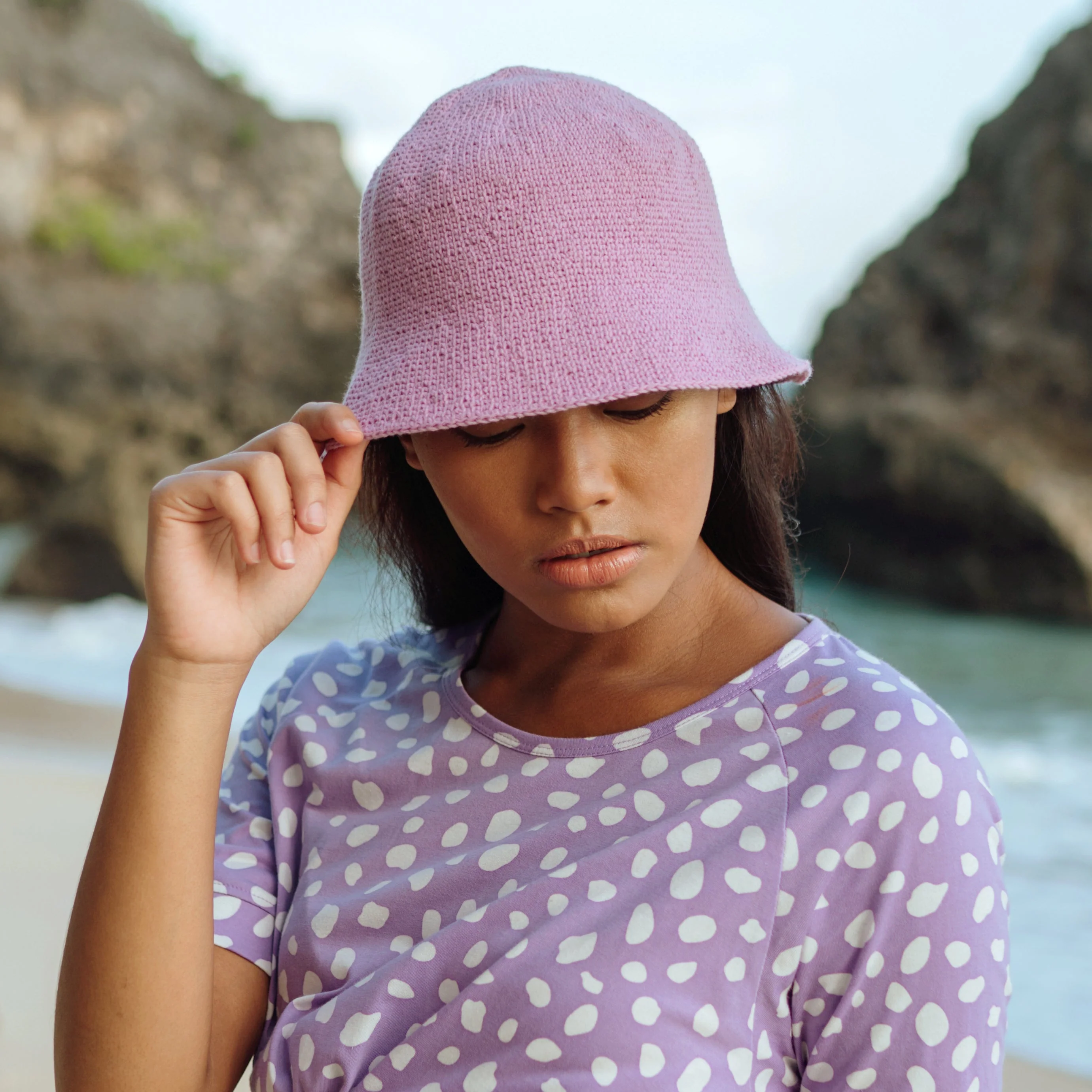 Top-Quality FLORETTE Crochet Bucket Hat In Lilac Purple Unique