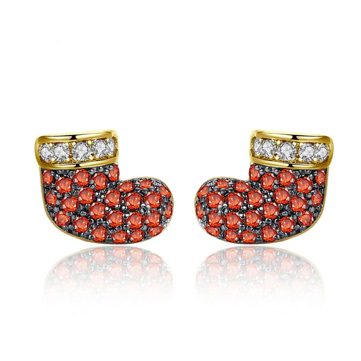 Convenient Red Cubic Zirconia Goldtone Stocking Stud Earrings Pure