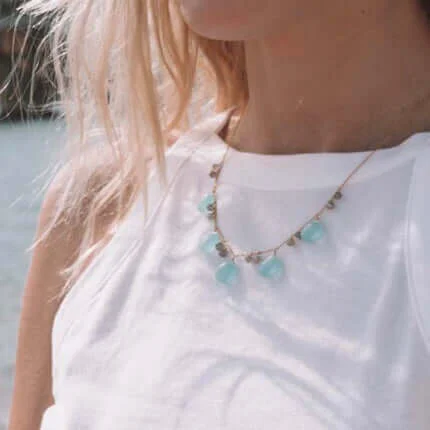 Crafted Aqua Chalcedony Labradorite Dewdrop Necklace Superior