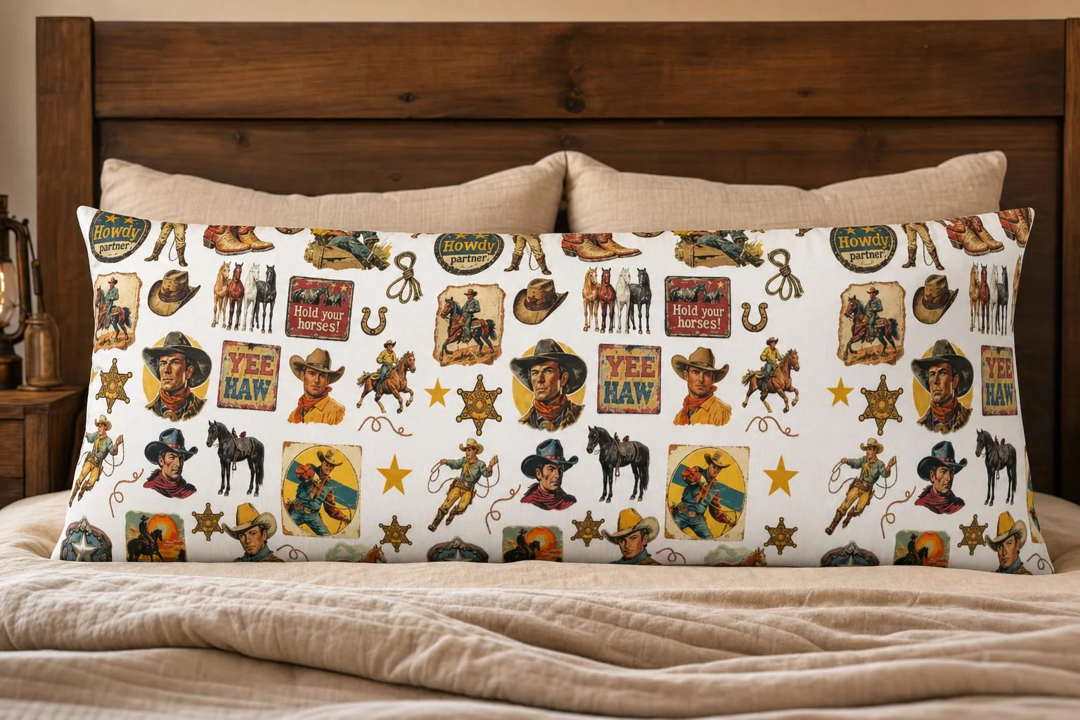 Exclusive Baha Ranch Vintage Cowboy Body Pillow Cover Made in America Versatile